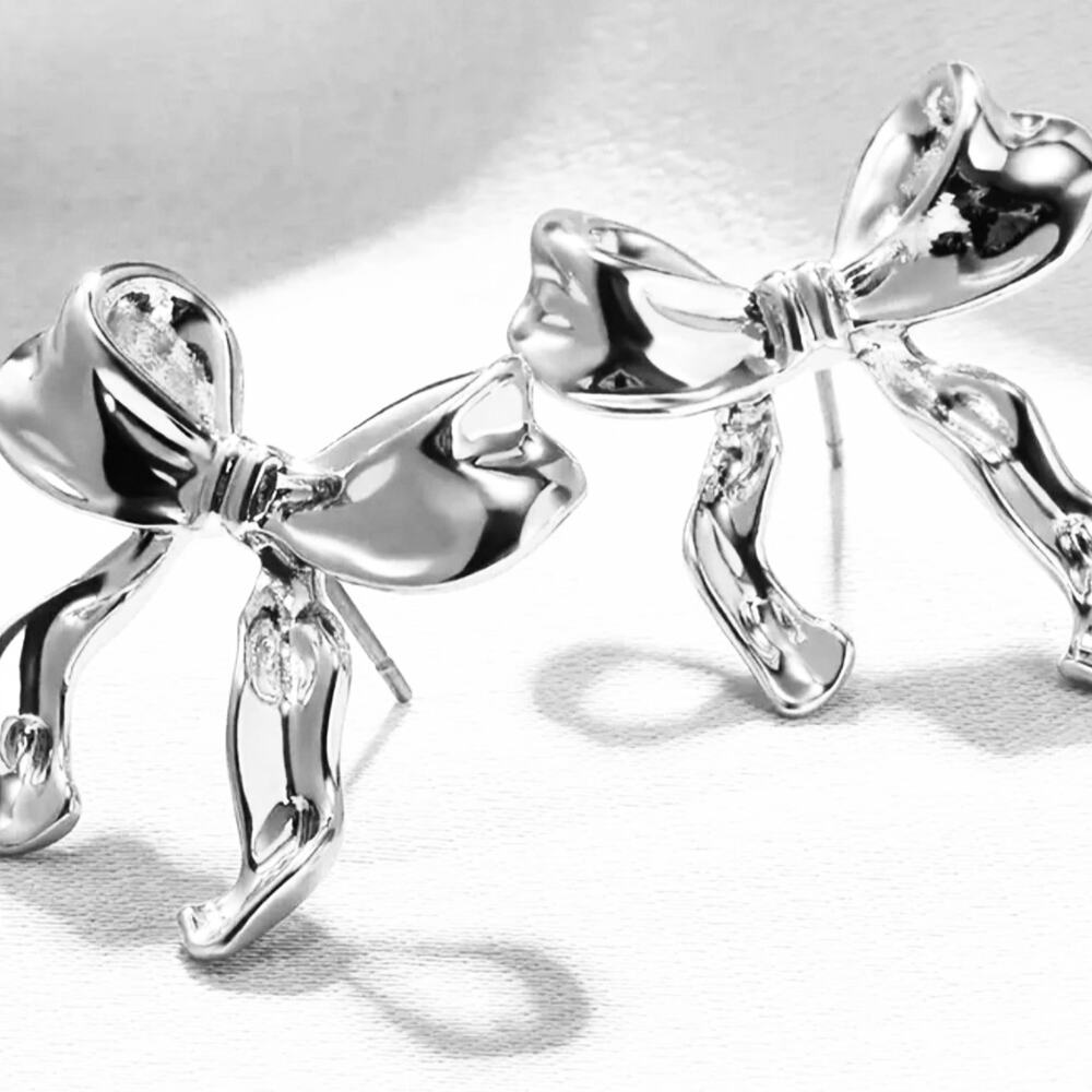 Silver Bow Stud Earrings